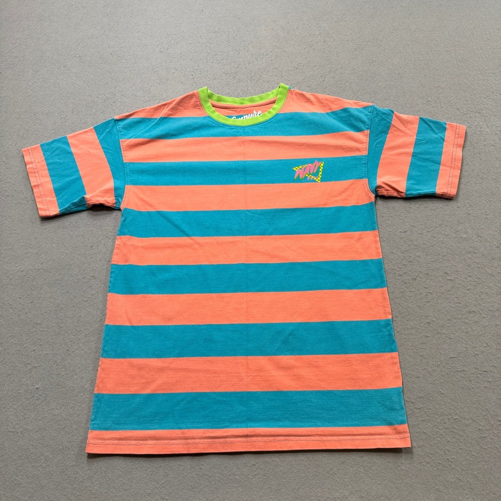 Empyre T-Shirt Men's Medium Teal Orange Striped Short Sleeve Round Neck Skater